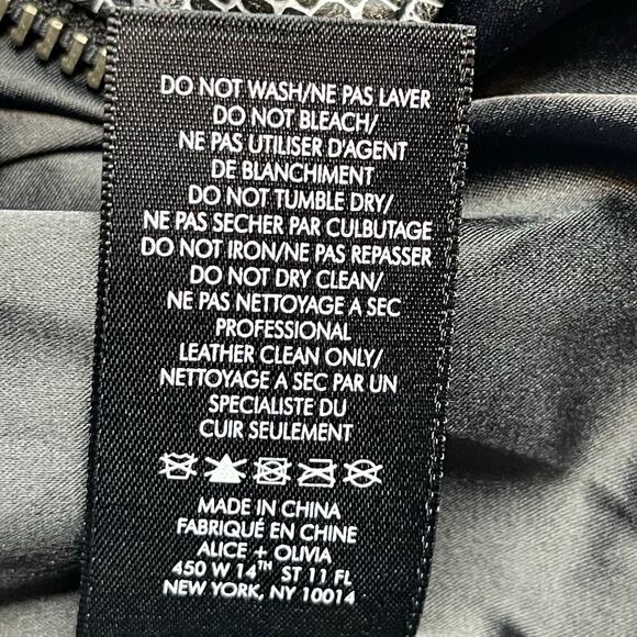 Alice+Olivia Lambleather Snake Print Moto Jacket Size Small Cropped Black White - Picture 9 of 11